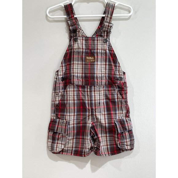 OshKosh B'gosh Plaid Vestbak Bib Overall Shorts Baby 18Mos Brown - Picture 1 of 7